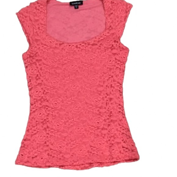 bebe Tops - 👚🌸 BEBE Pink Coral Roses Mesh Lace Top | Sleeveless Lined Stretch, Women’s Sz M